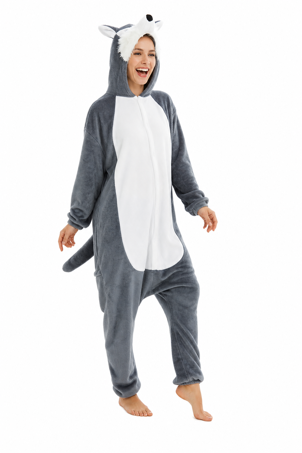 Adult Soft Grey Wolf Plush Kigurumi Onesie