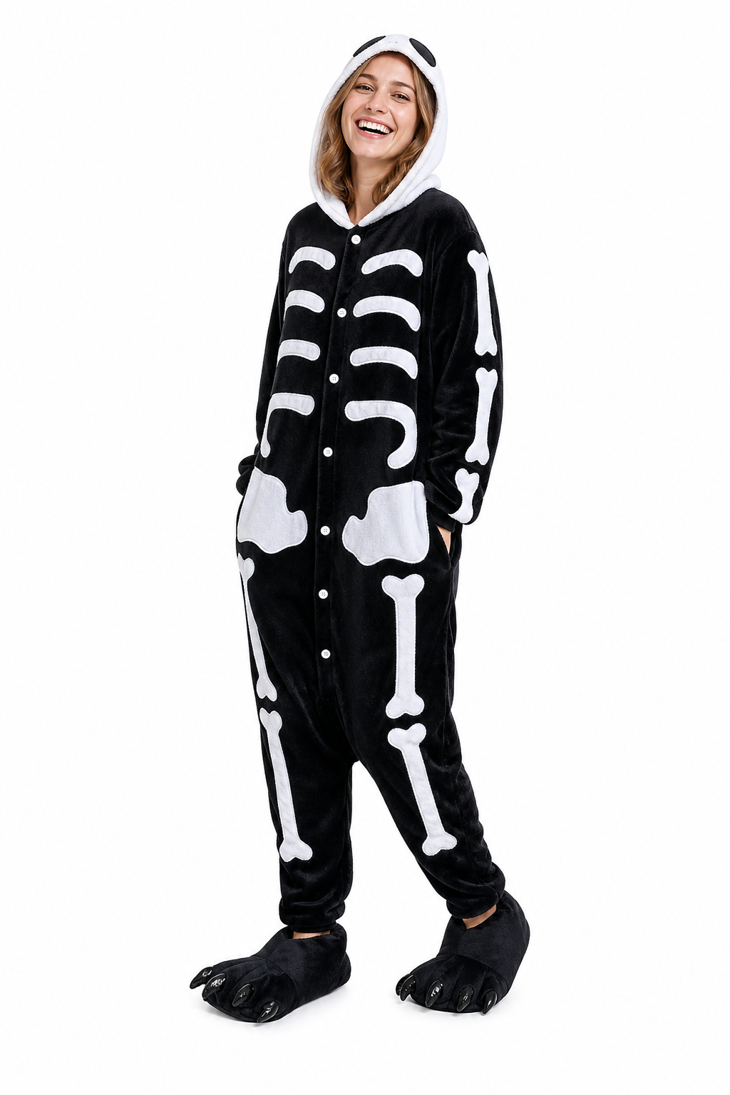 Adult Hooded Black & White Skeleton Kigurumi Onesie