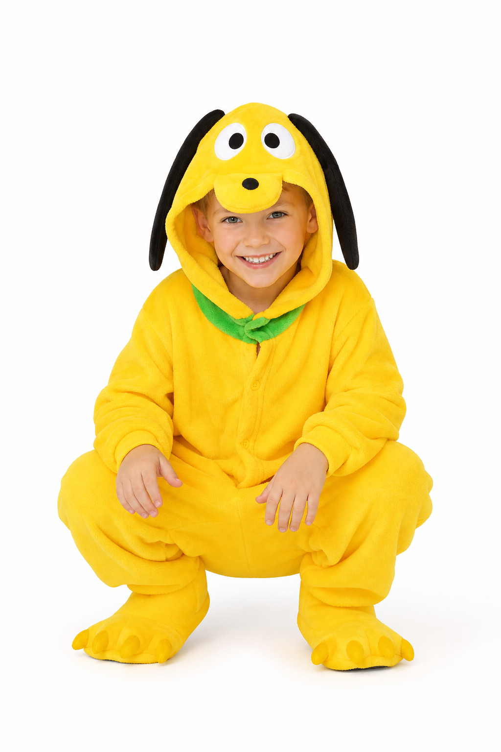 Kids' Hooded Yellow Dog Kigurumi Pajama Onesie