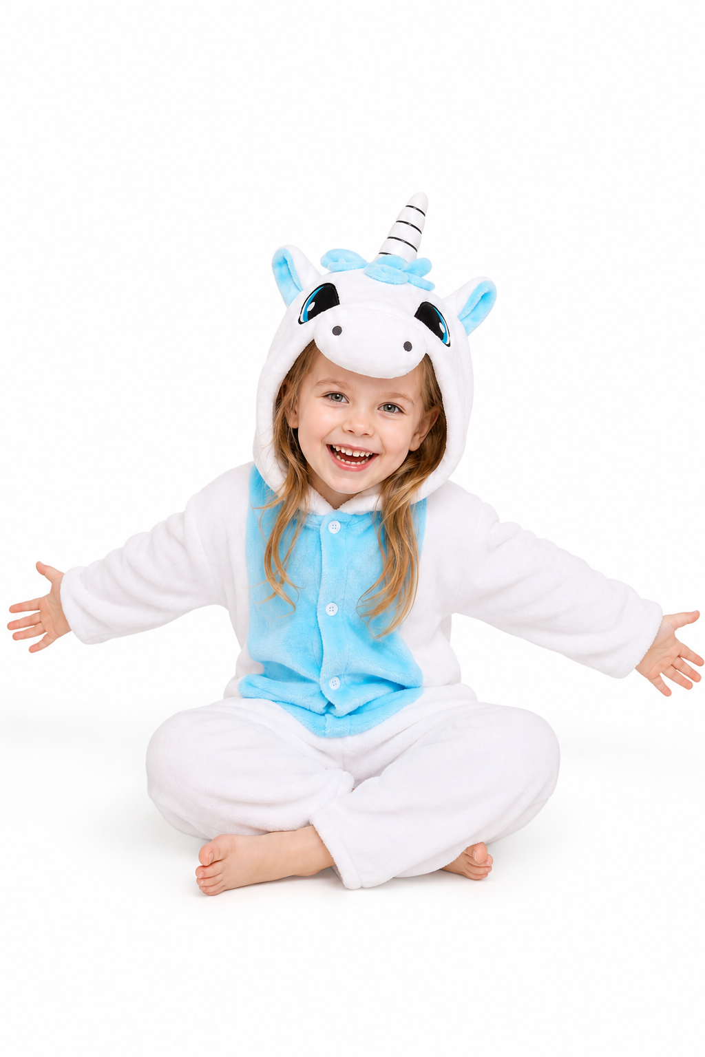 Kids' Hooded White and Sky Blue Unicorn Kigurumi Pajama Onesie