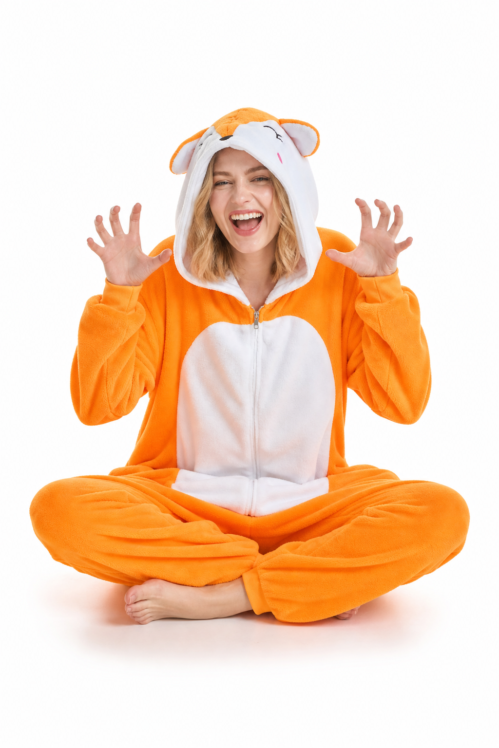 Adult Hooded Blushing Orange Fox Kigurumi Onesie