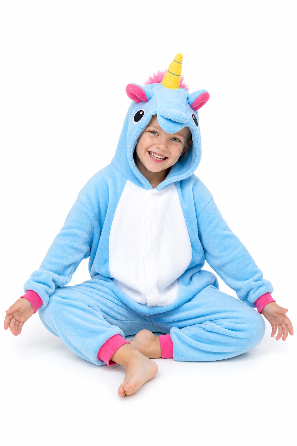 Kids' Hooded Solid Light Blue Unicorn Plush Kigurumi Onesie