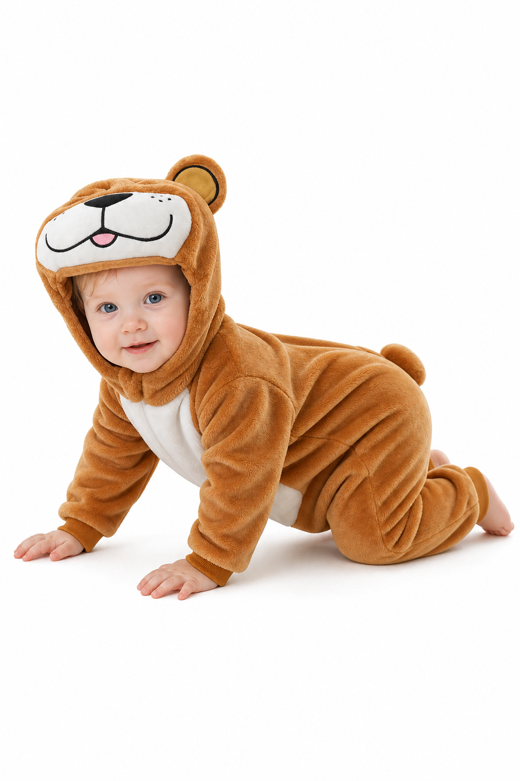 Baby Brown Plush Bear Hooded Onesie