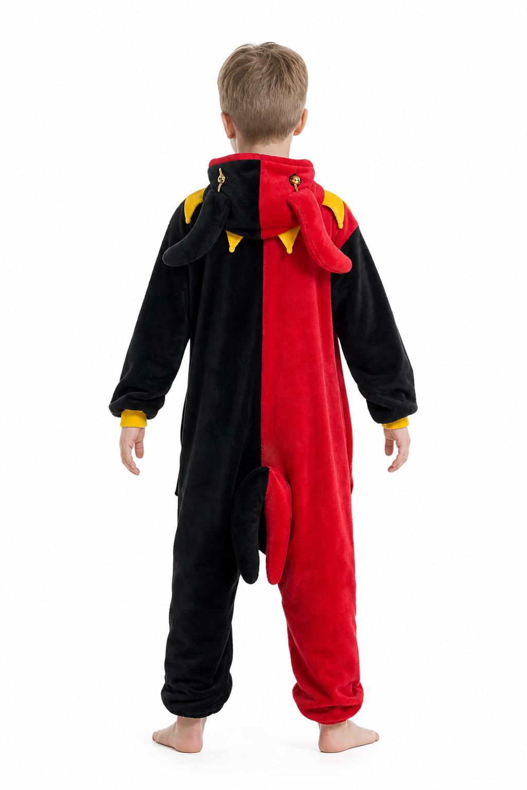 Kids' Hooded Red and Black Jester Plush Kigurumi Onesie
