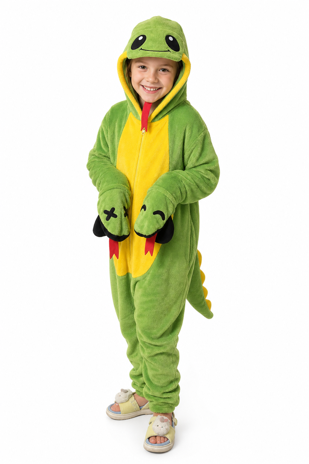 Kids' Hooded Green and Yellow Snake Kigurumi Pajama Onesie