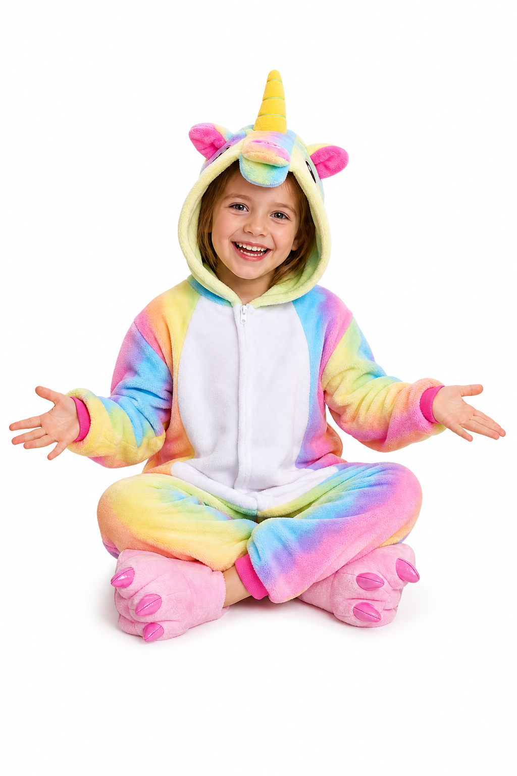 Kids' Hooded Pastel Rainbow Unicorn Kigurumi Pajama Onesie