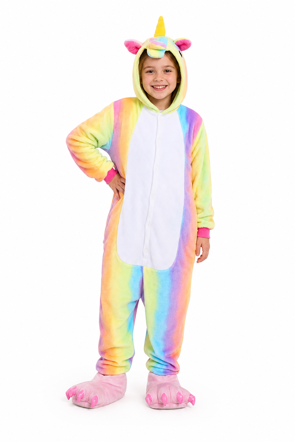 Kids' Hooded Pastel Rainbow Unicorn Kigurumi Pajama Onesie