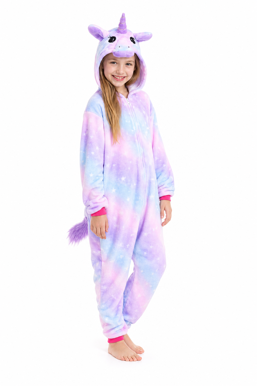 Kids' Hooded Pastel Galaxy Tie-Dye Unicorn Kigurumi Onesie