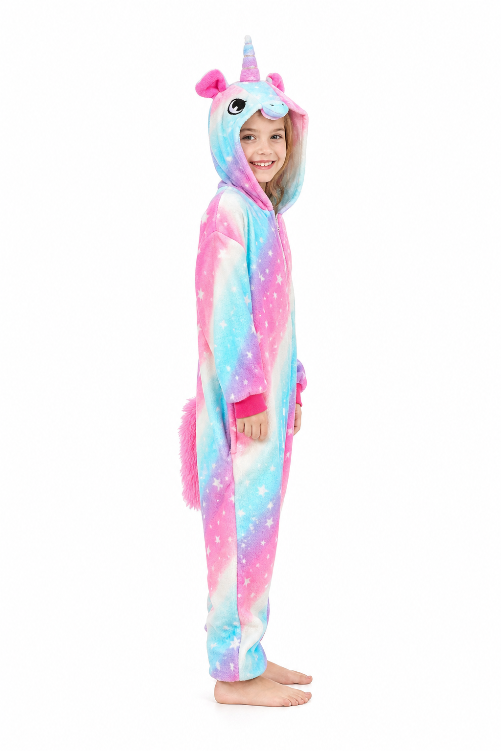 Kids' Hooded Pastel Tie-Dye Star Unicorn Kigurumi Onesie
