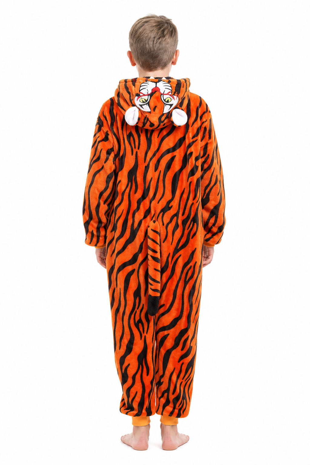 Kids' Hooded Orange Tiger Plush Kigurumi Onesie