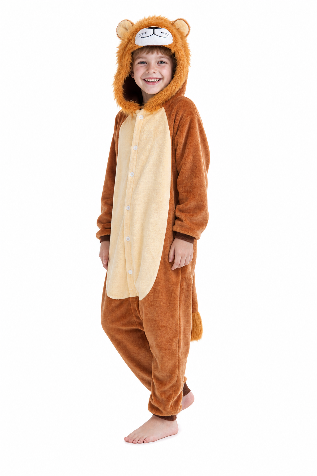 Kids' Hooded Brown Lion Kigurumi Onesie