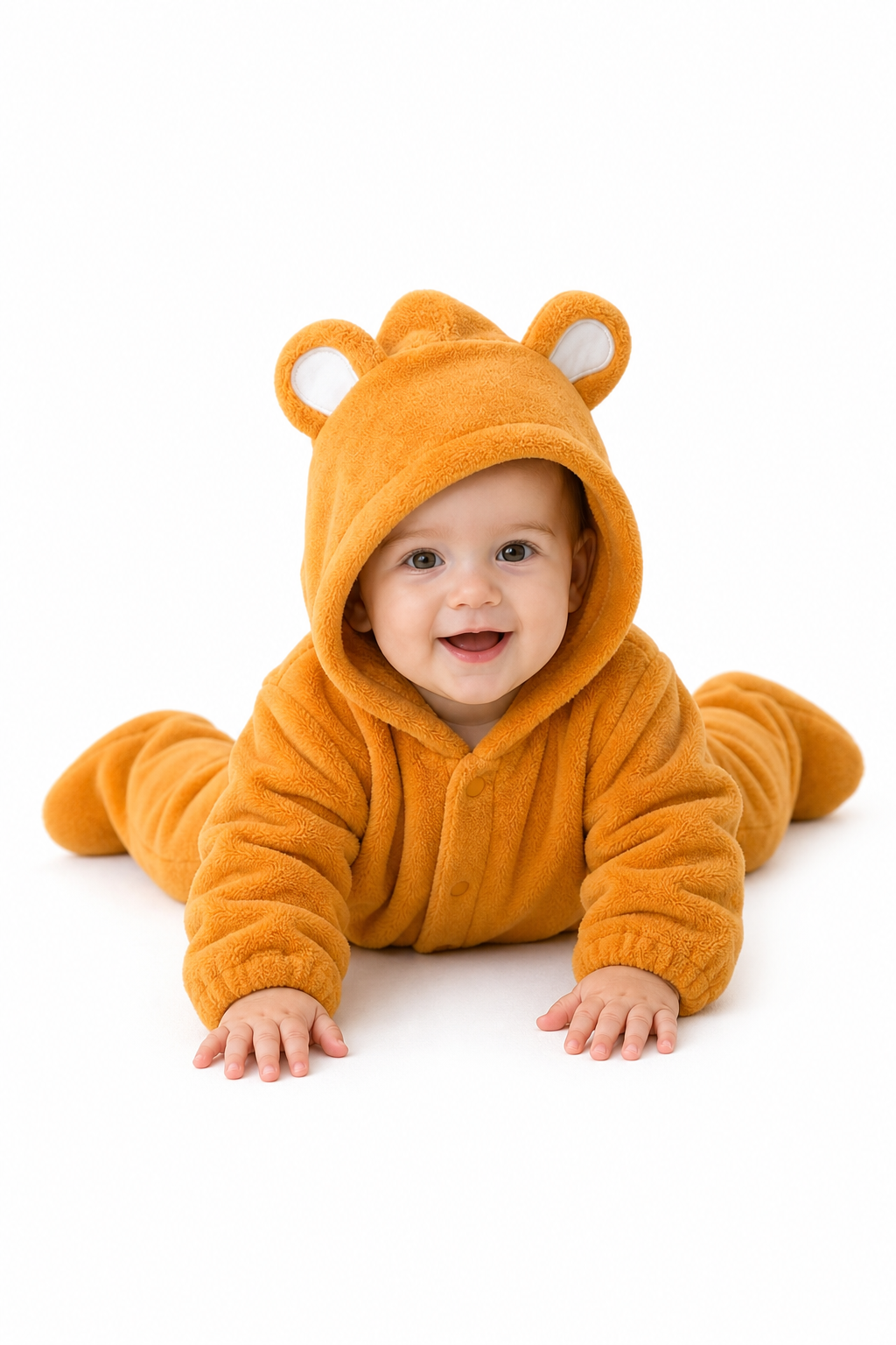 Cozy Baby Orange Plush Bear Hooded Kigurumi Onesie