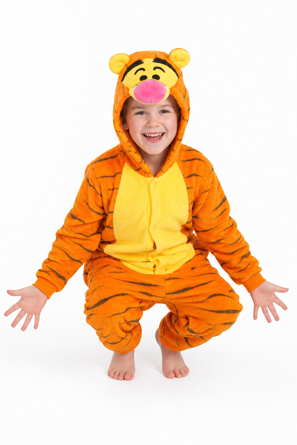 Kids' Hooded Yellow-Bellied Orange Tiger Kigurumi Costume Onesie