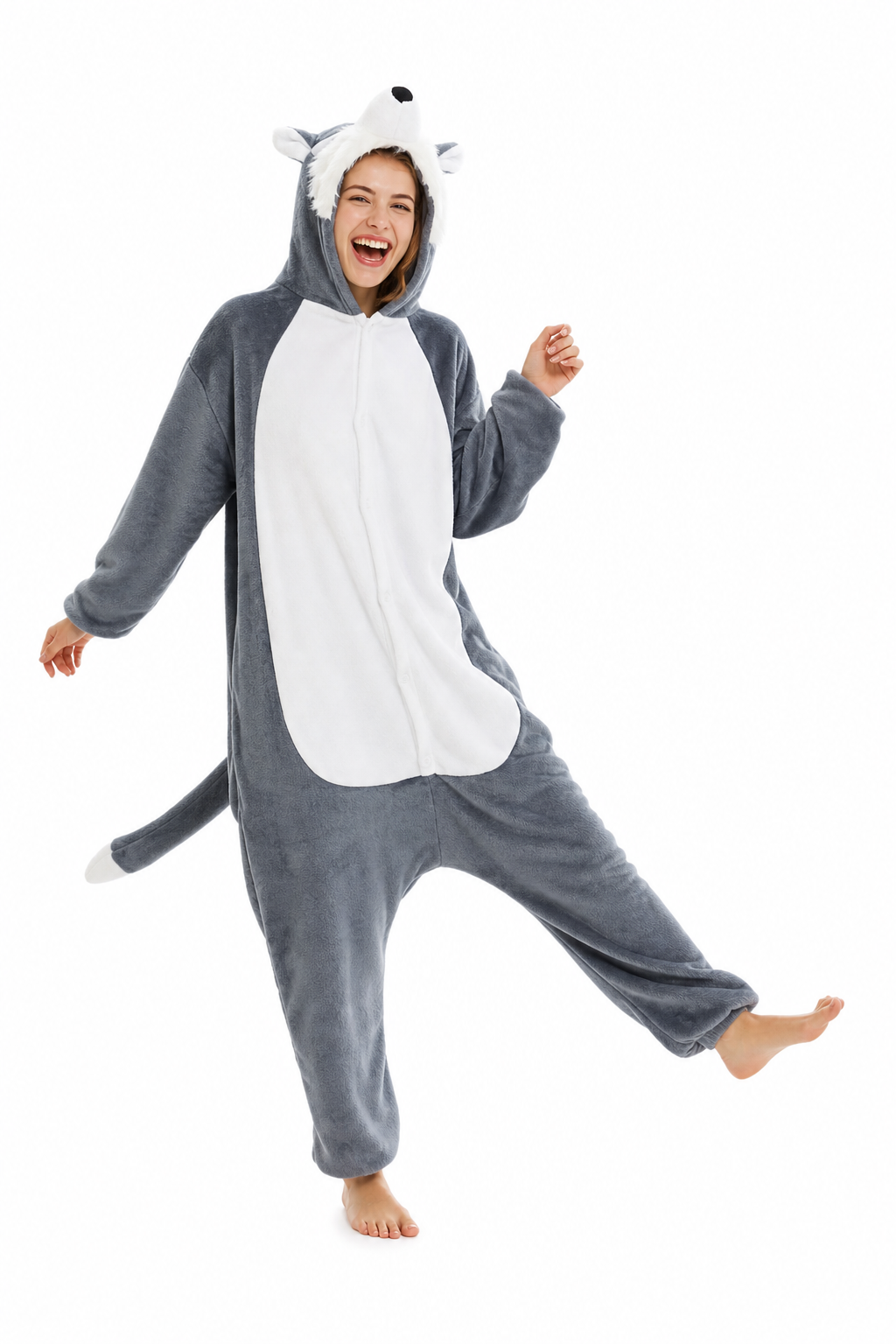 Adult Soft Grey Wolf Plush Kigurumi Onesie