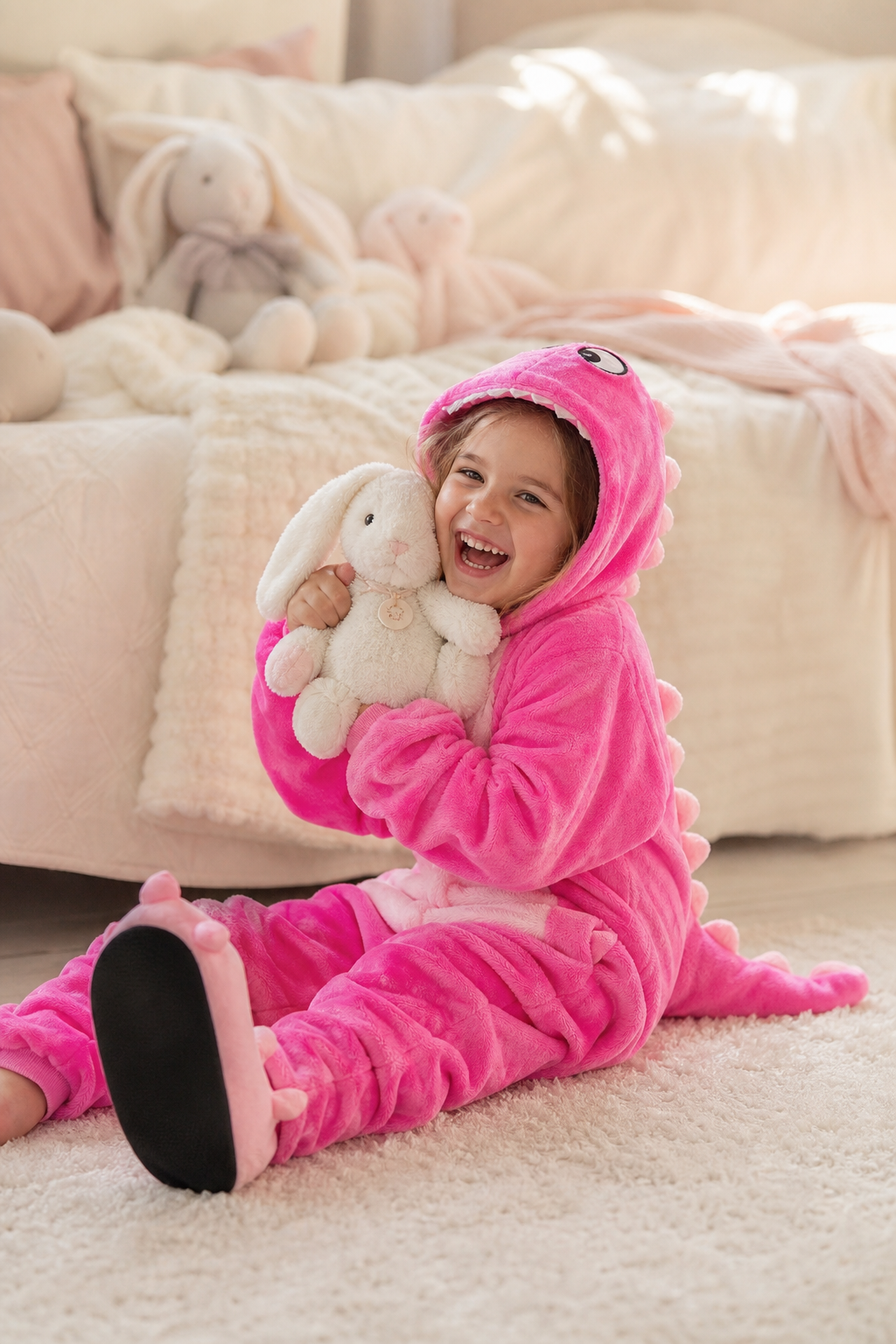 Kids' Hooded Hot Pink Spiky Monster Kigurumi Costume Onesie