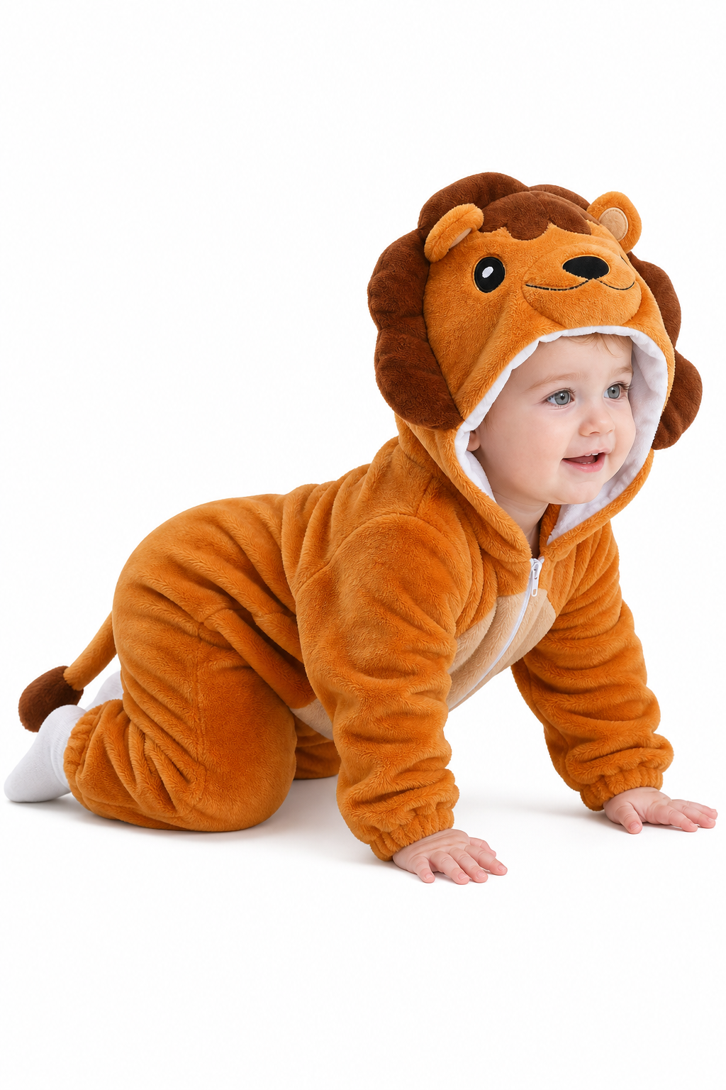 Baby Brown Plush Lion Hooded Onesie
