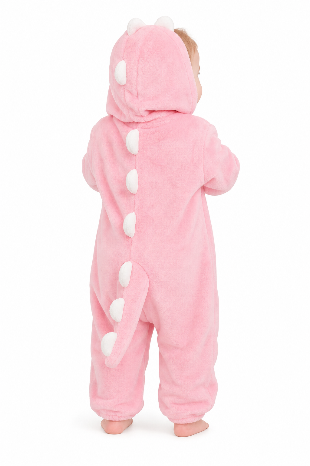 Hooded Pink Baby Plush Dino Onesie