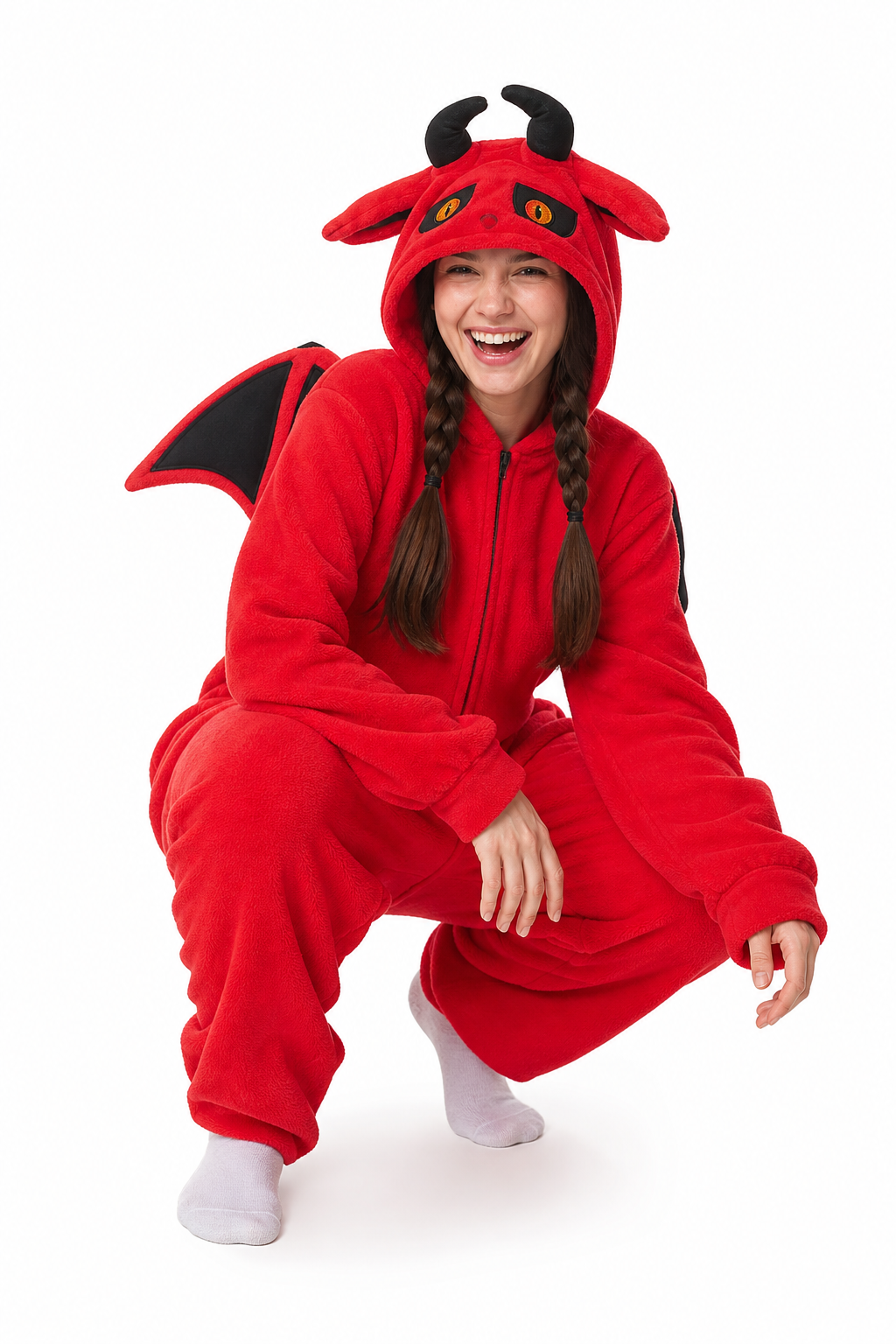 Adult Red Devil Hooded Kigurumi with Wings