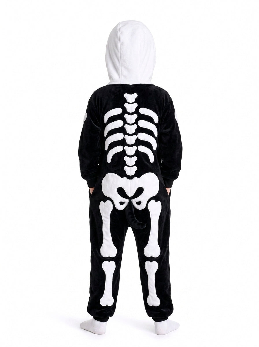 Kids' Hooded Black Skeleton Kigurumi Onesie