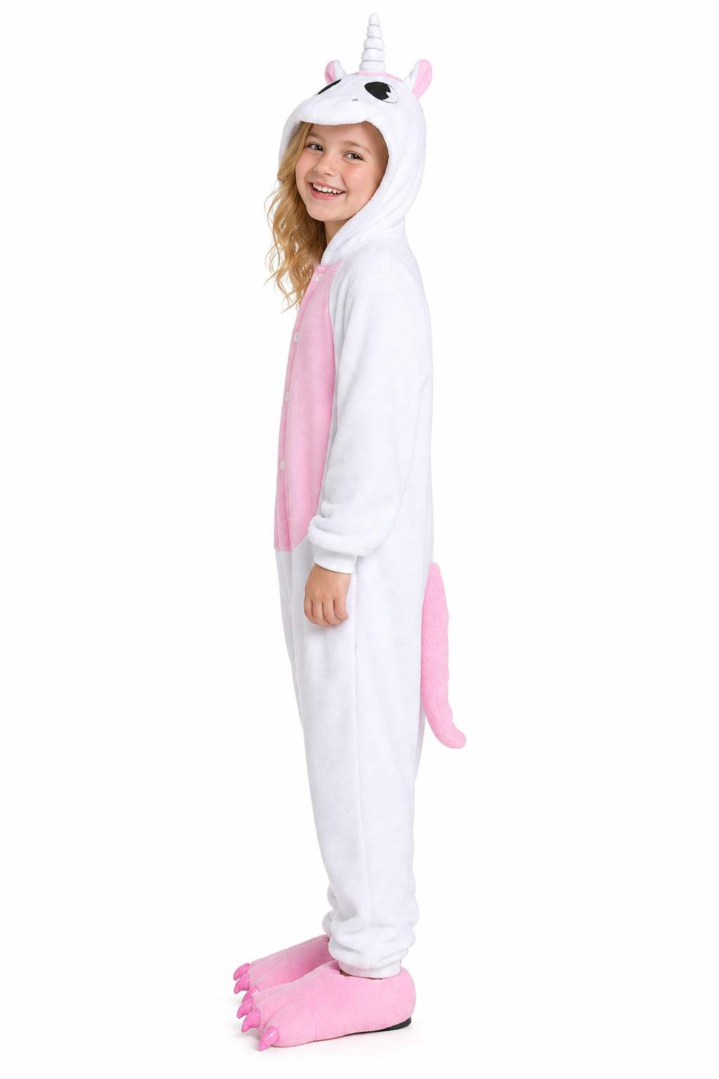 Kids' Hooded White and Pastel Pink Unicorn Kigurumi Onesie
