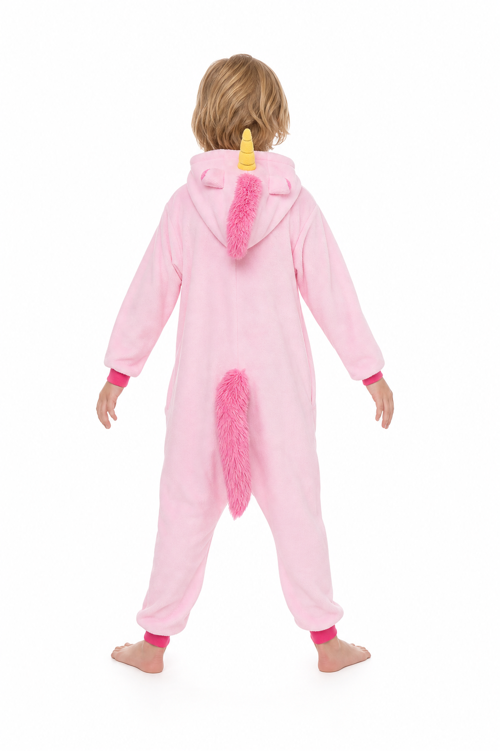 Kids' Hooded Solid Pink Unicorn Kigurumi Pajama Onesie
