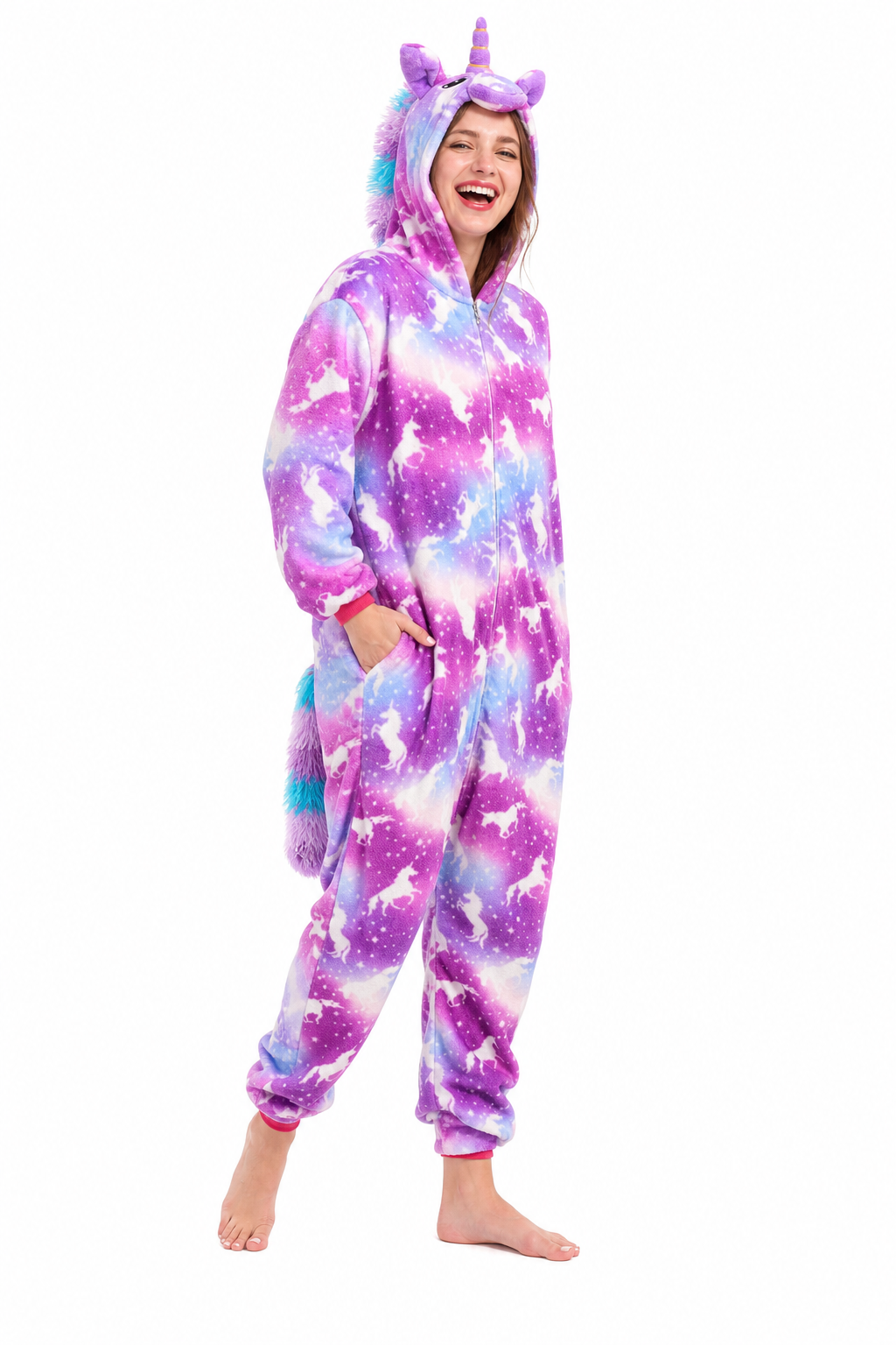 Adult Hooded Pink & Purple Galaxy Unicorn Kigurumi Onesie