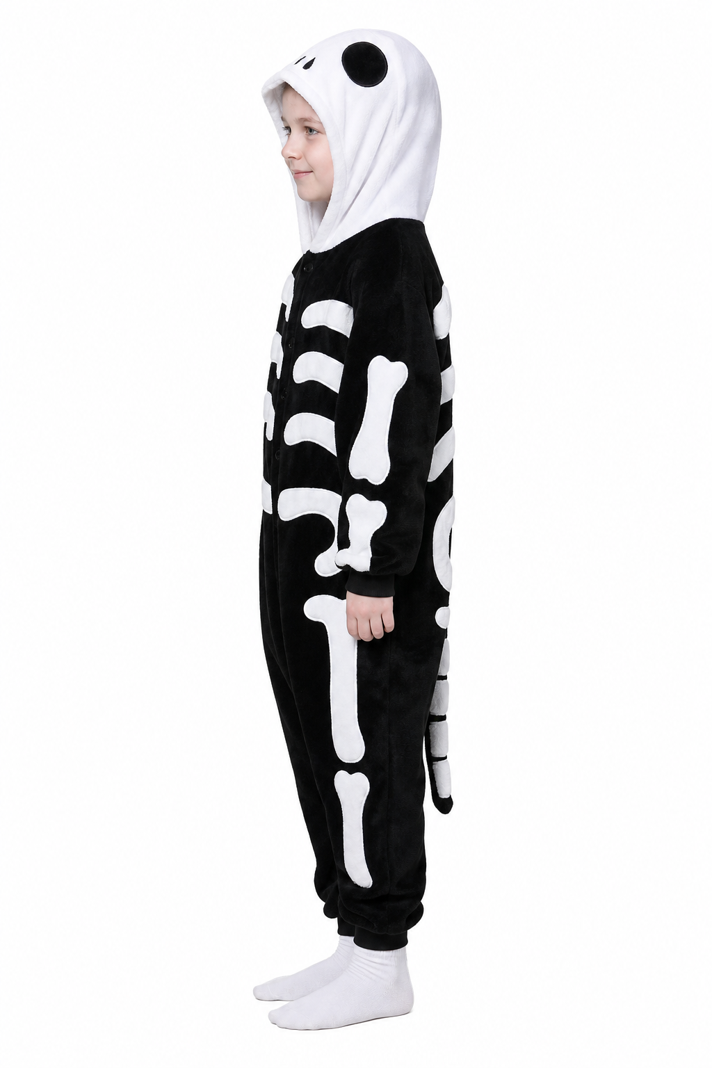 Kids' Hooded Black Skeleton Kigurumi Onesie