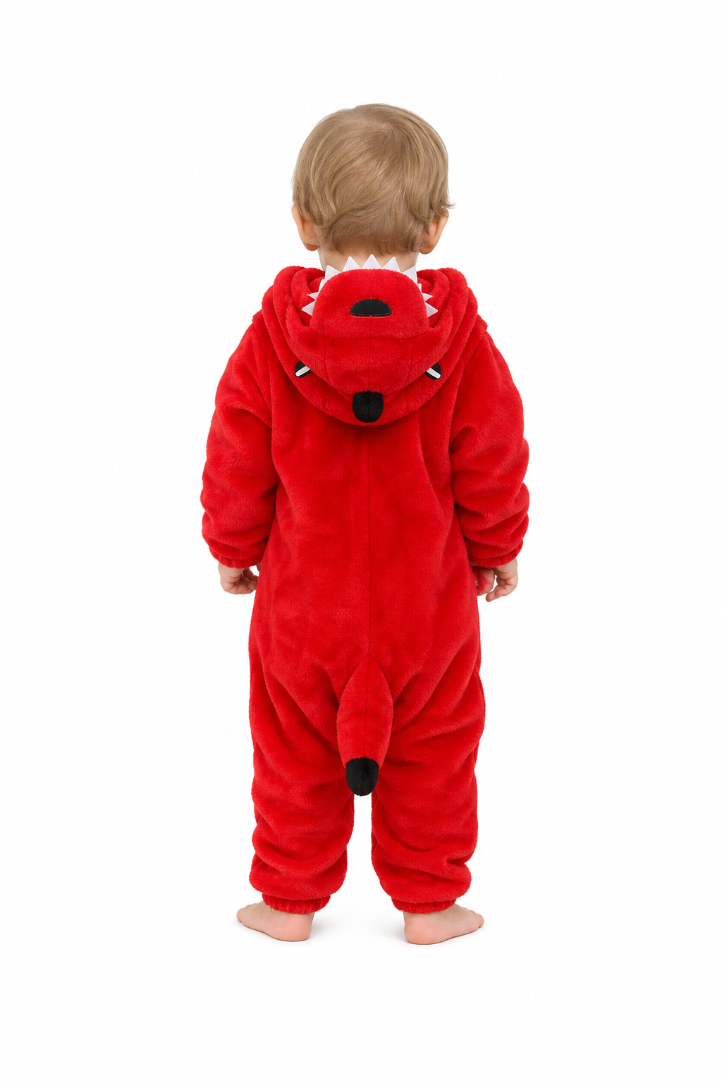 Soft Red Plush Dinosaur Baby Hooded Onesie