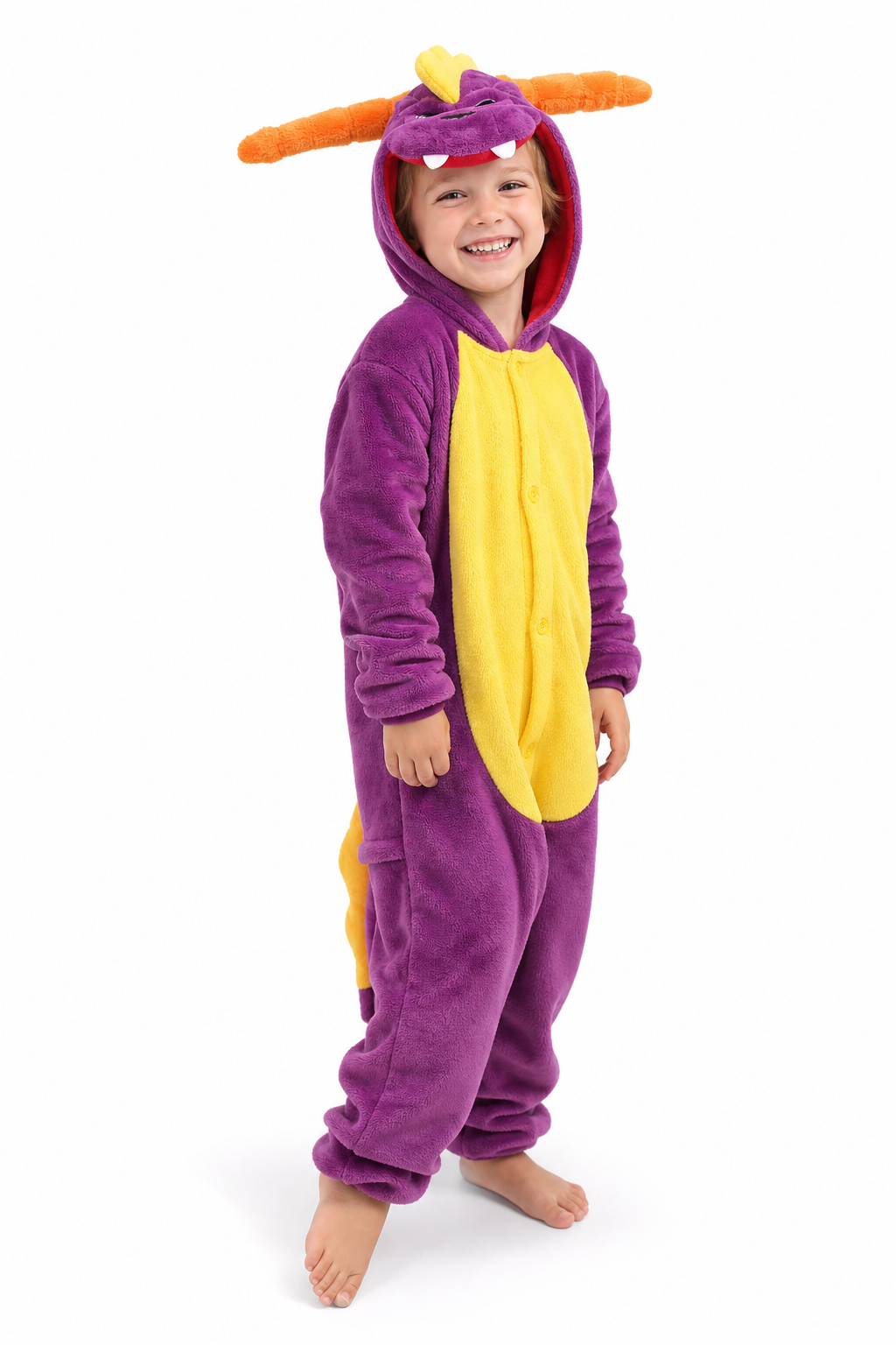 Kids' Hooded Purple Dragon Plush Kigurumi Onesie
