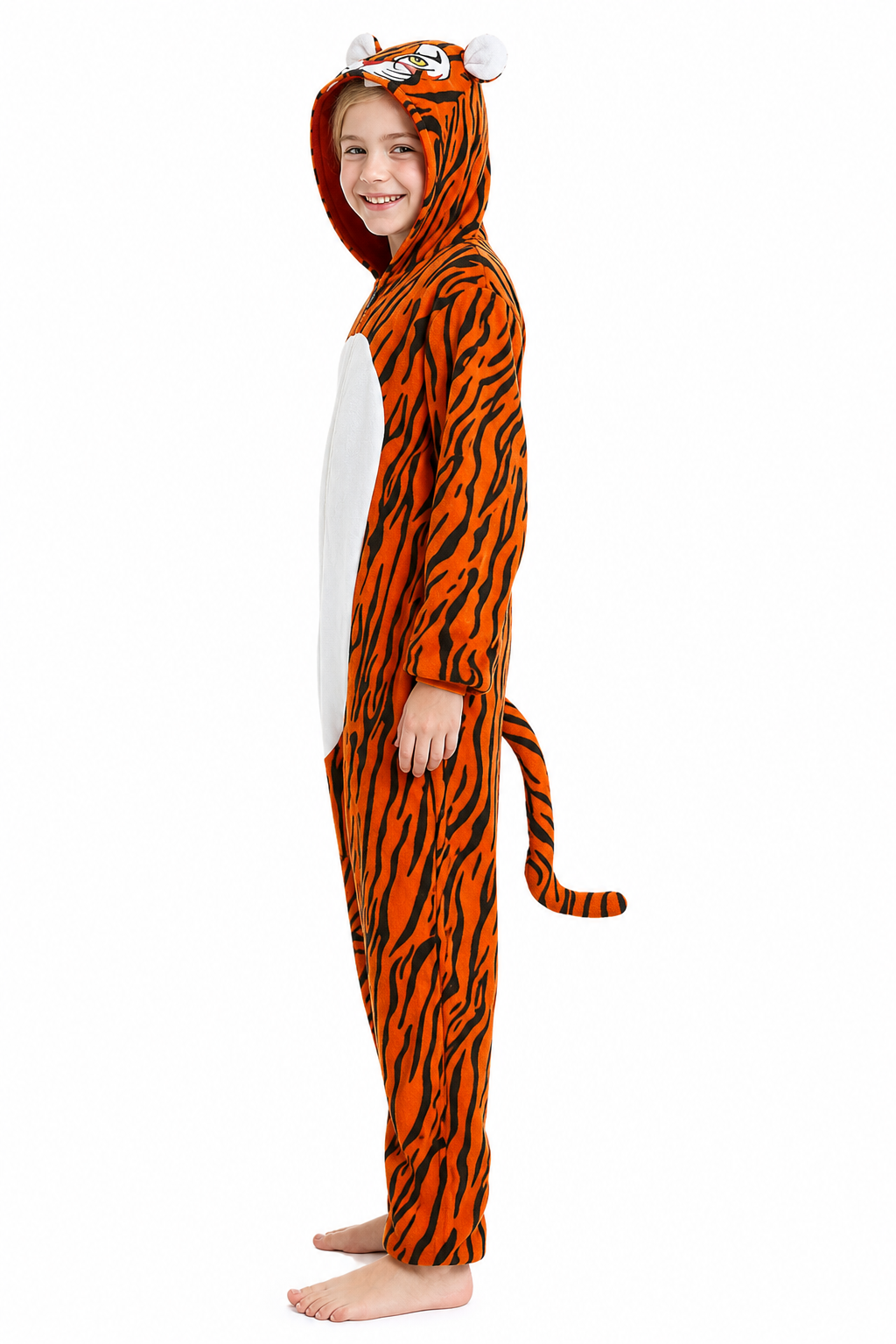 Kids' Hooded Orange and Black Striped Tiger Kigurumi Onesie
