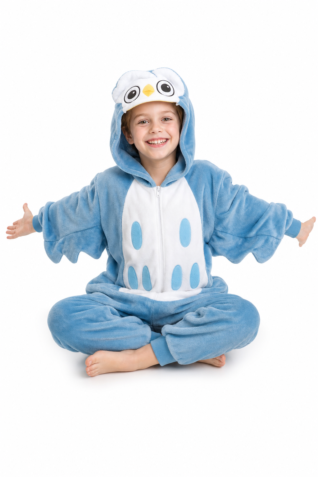 Kids' Hooded Blue Owl Kigurumi Pajama Onesie