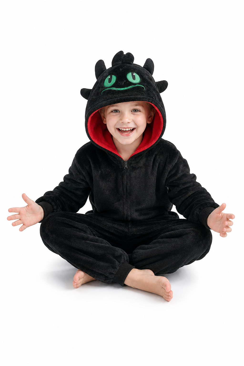 Kids' Hooded Black Dragon Kigurumi Costume Onesie
