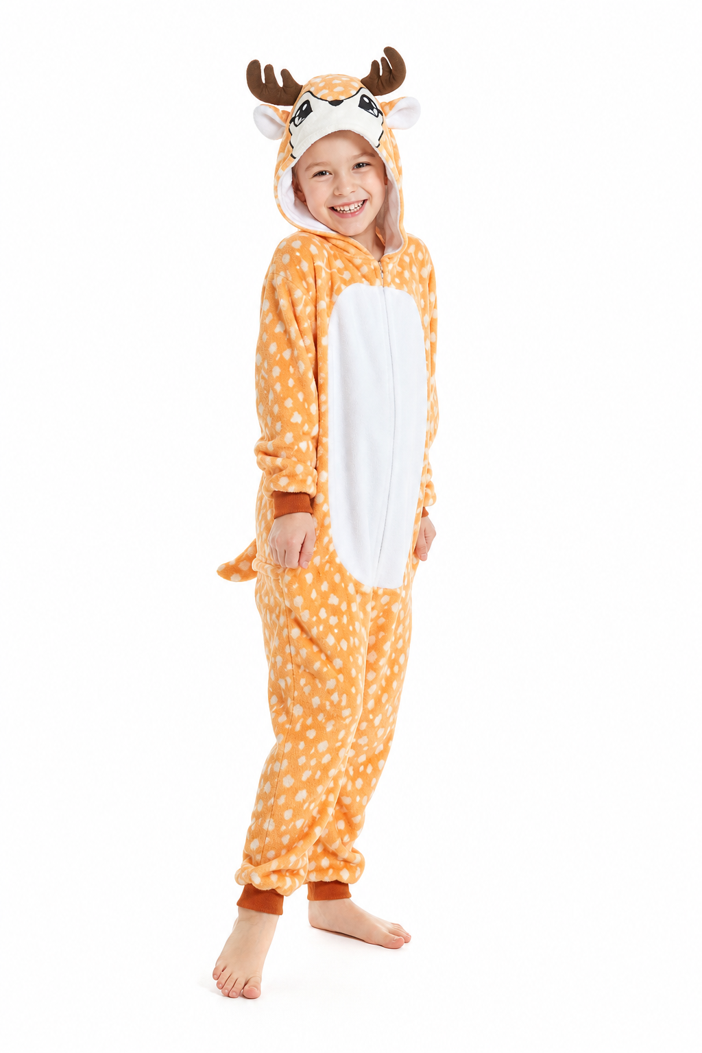 Kids' Hooded Caramel Deer Kigurumi Costume Onesie