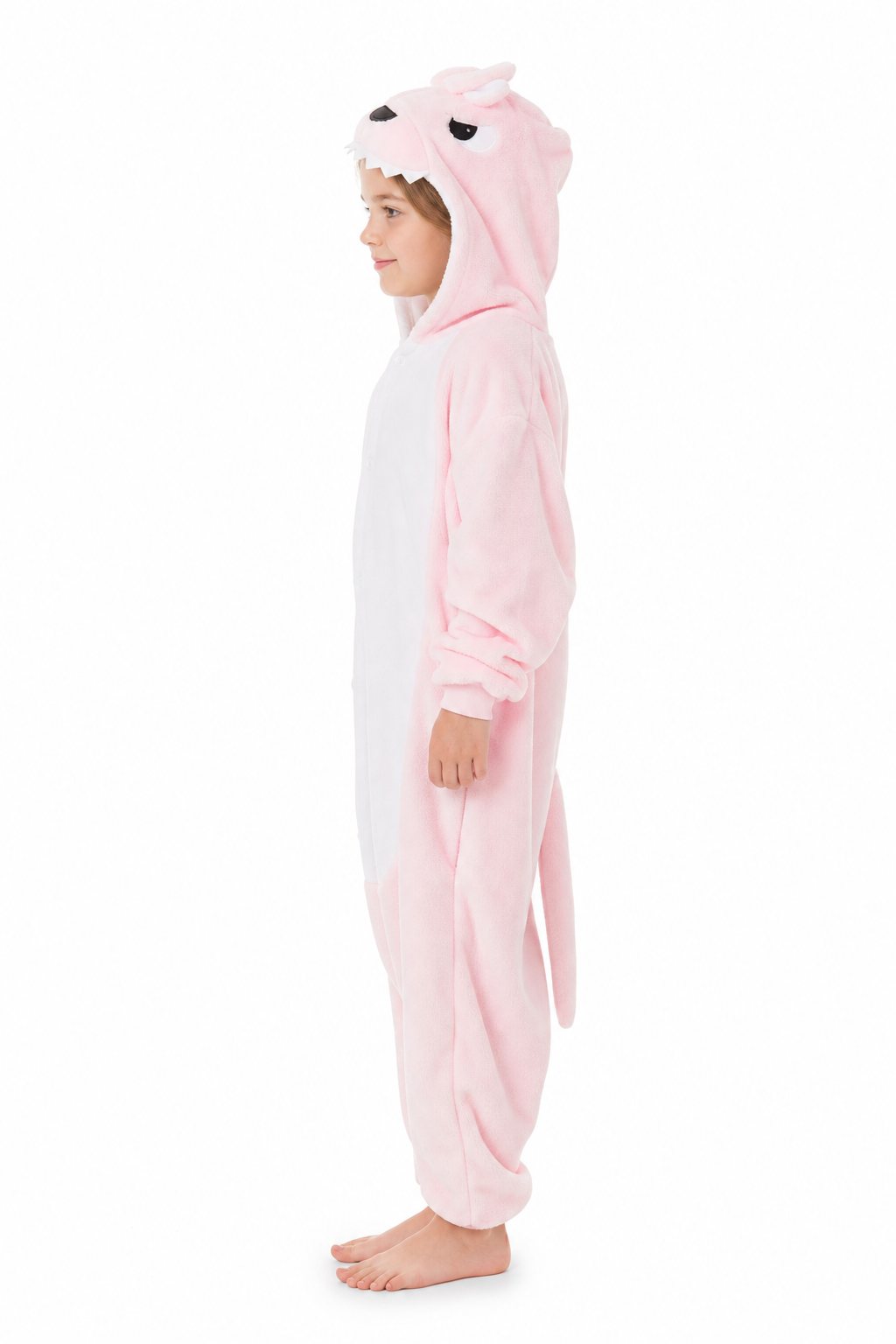 Kids' Hooded Pink Fanged Monster Kigurumi Pajama Onesie