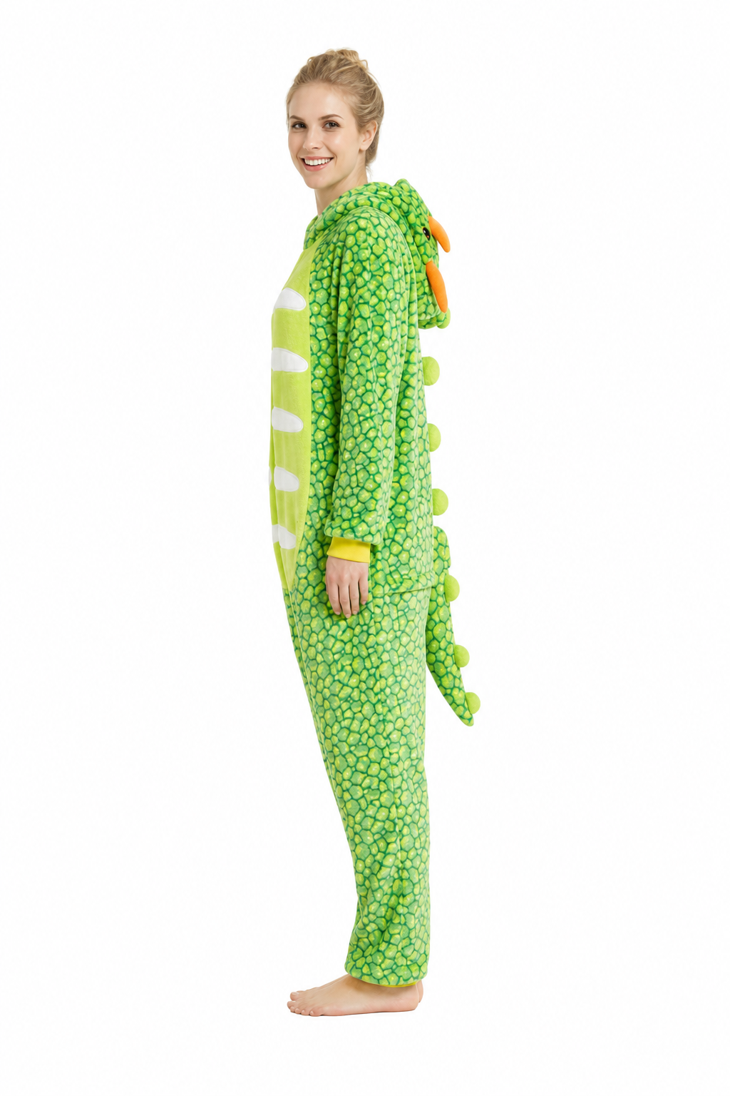 Adult Hooded Vibrant Green Scaled Dinosaur Kigurumi Onesie