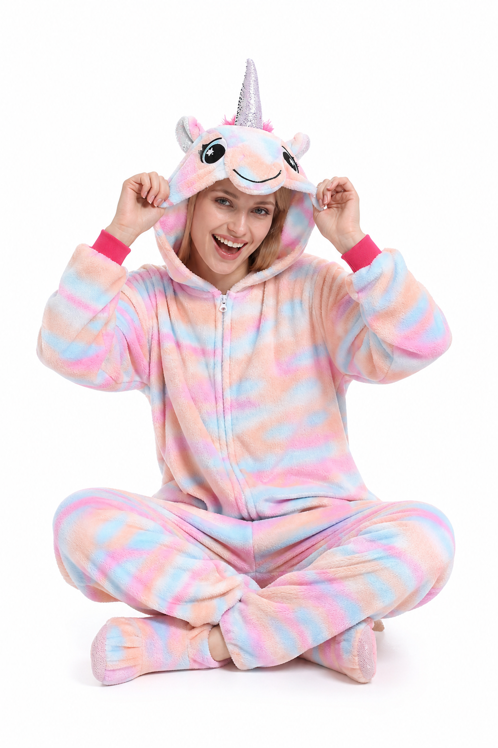 Adult Hooded Pastel Tie-Dye Unicorn Kigurumi Onesie