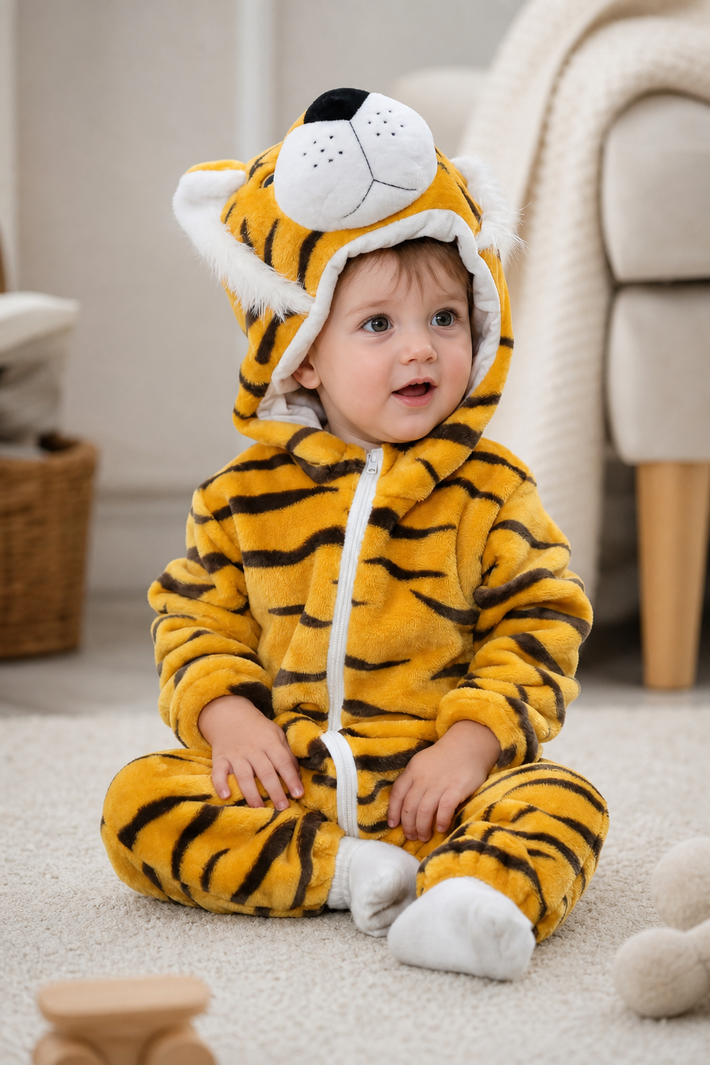 Plush Hooded Tiger Baby Kigurumi Onesie