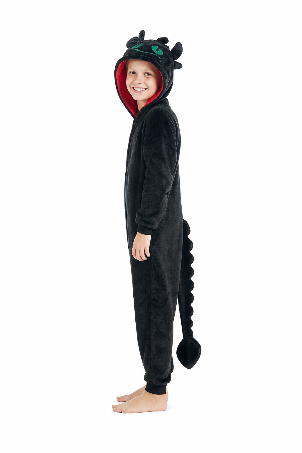 Kids' Hooded Black Dragon Kigurumi Costume Onesie