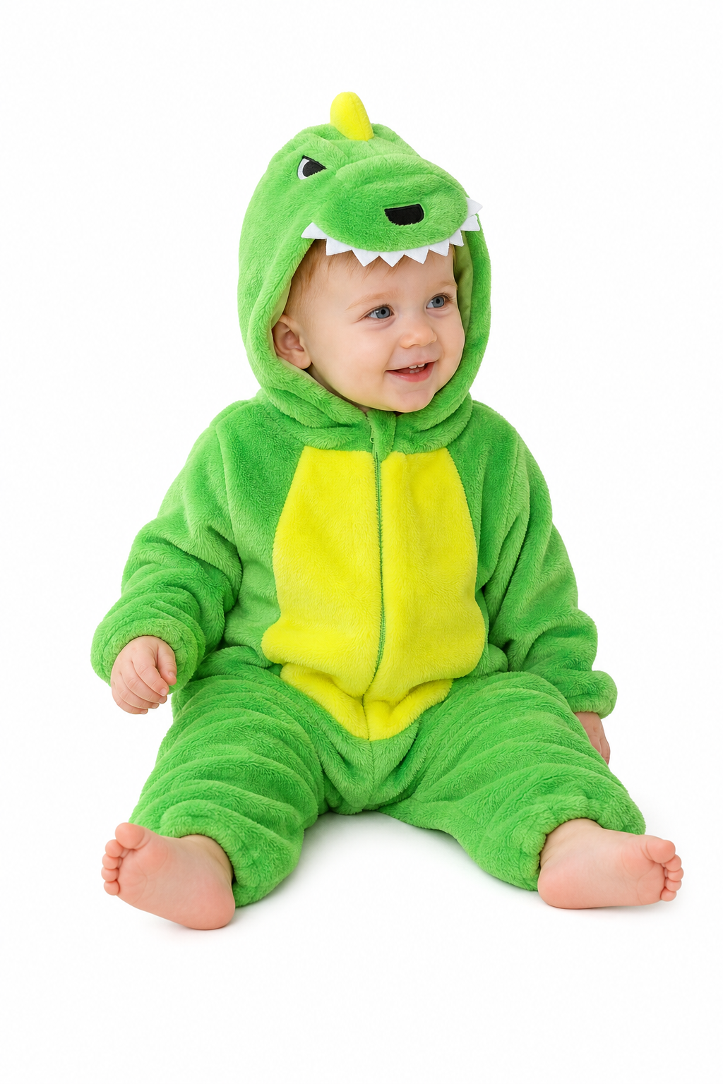 Green Baby Plush Dinosaur Onesie with Yellow Belly
