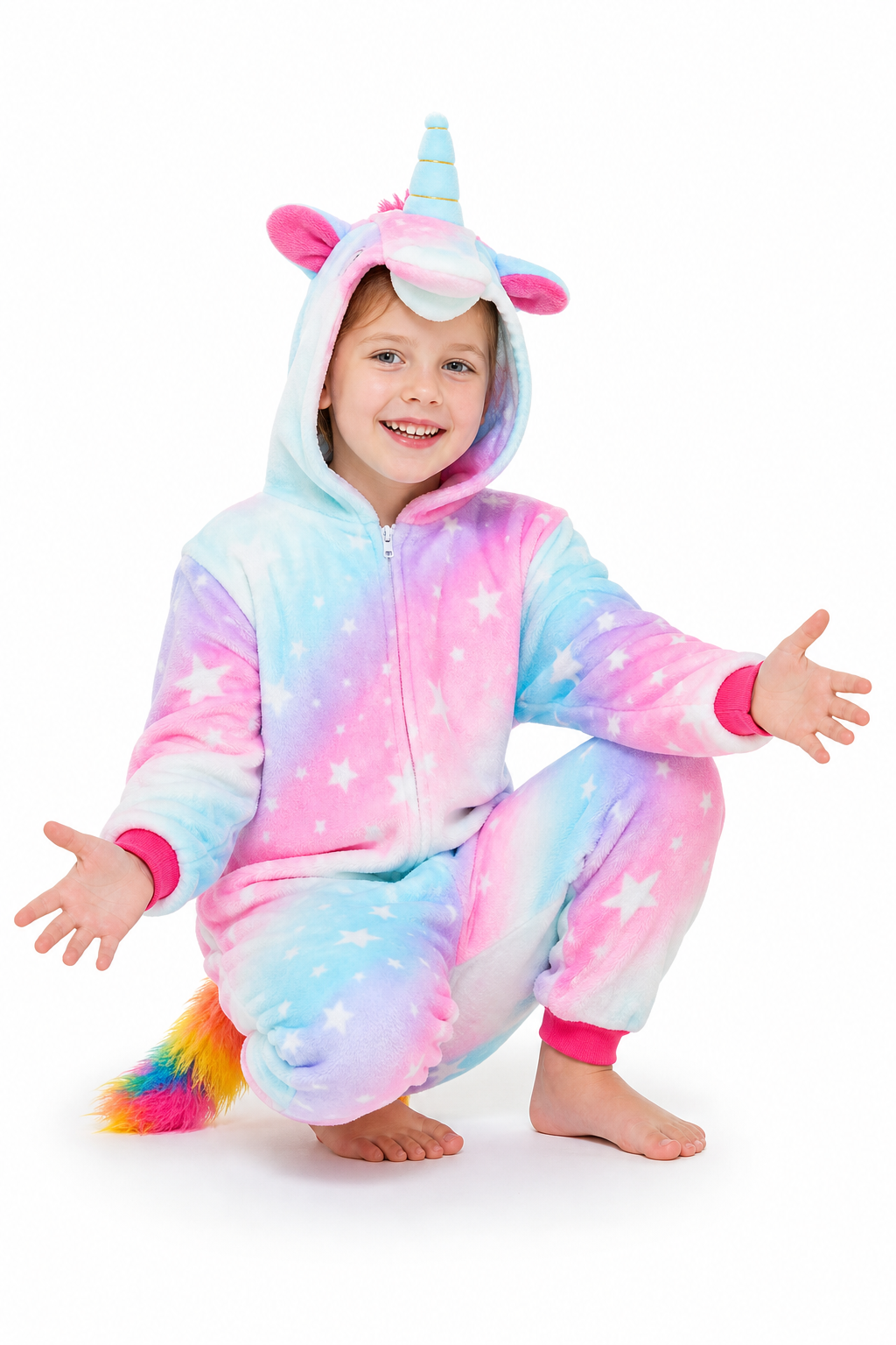Kids' Hooded Pink and Blue Pastel Star Unicorn Kigurumi Pajama Onesie