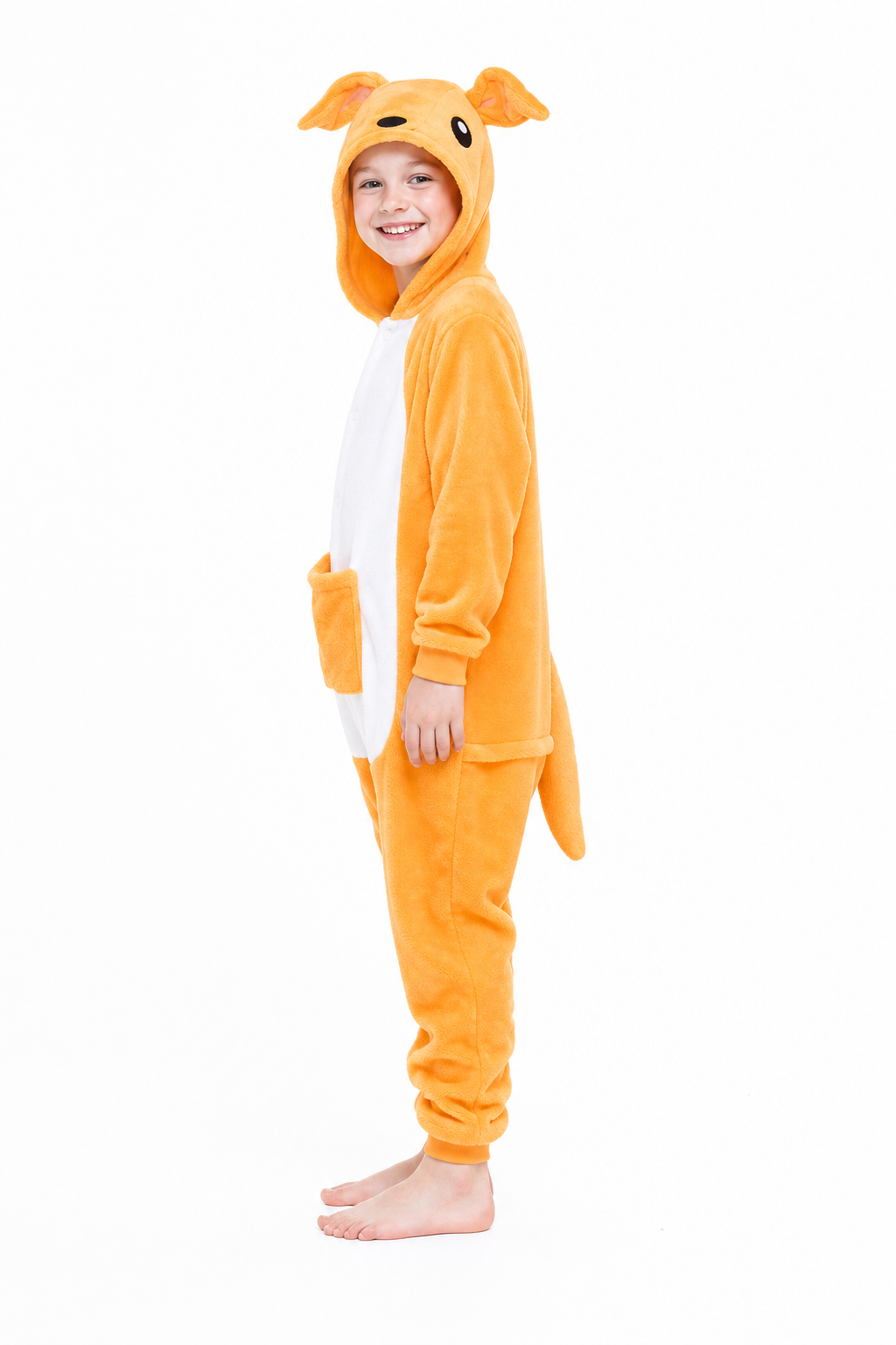 Kids' Hooded Orange Kangaroo Kigurumi Pajama Onesie