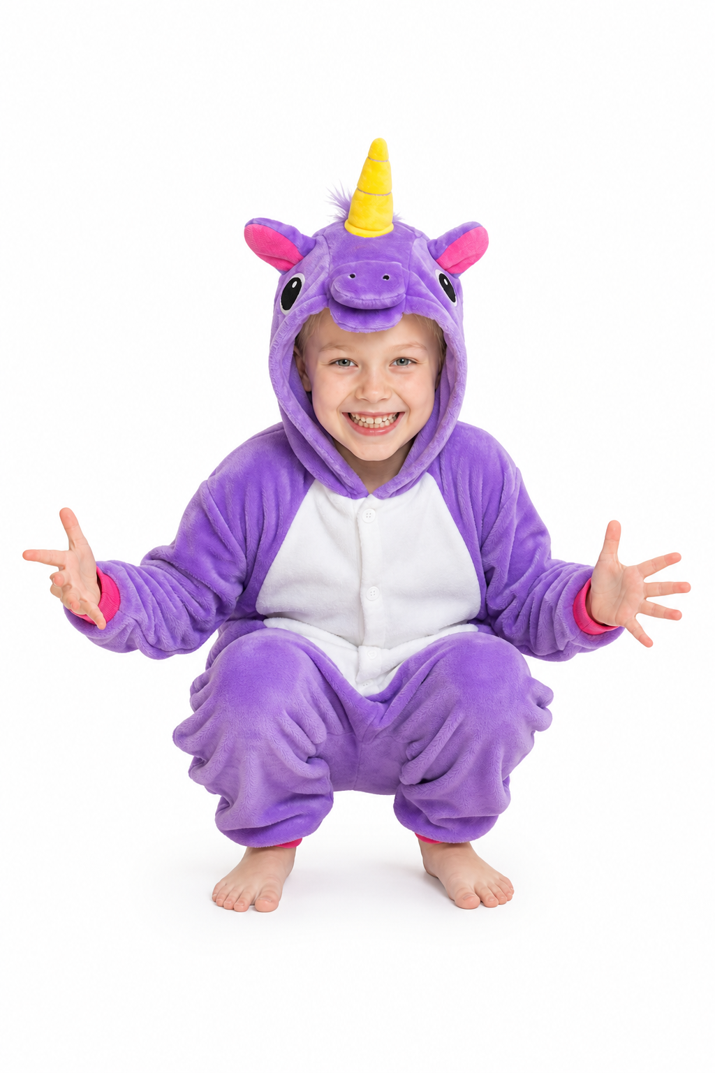 Kids' Hooded Solid Purple Unicorn Kigurumi Costume Onesie