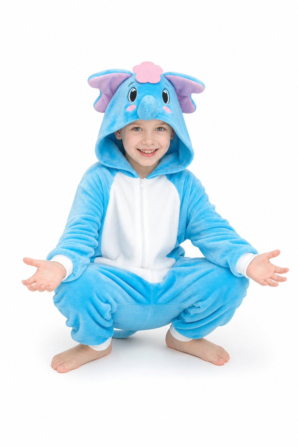 Kids' Hooded Blue Elephant Kigurumi Costume Onesie