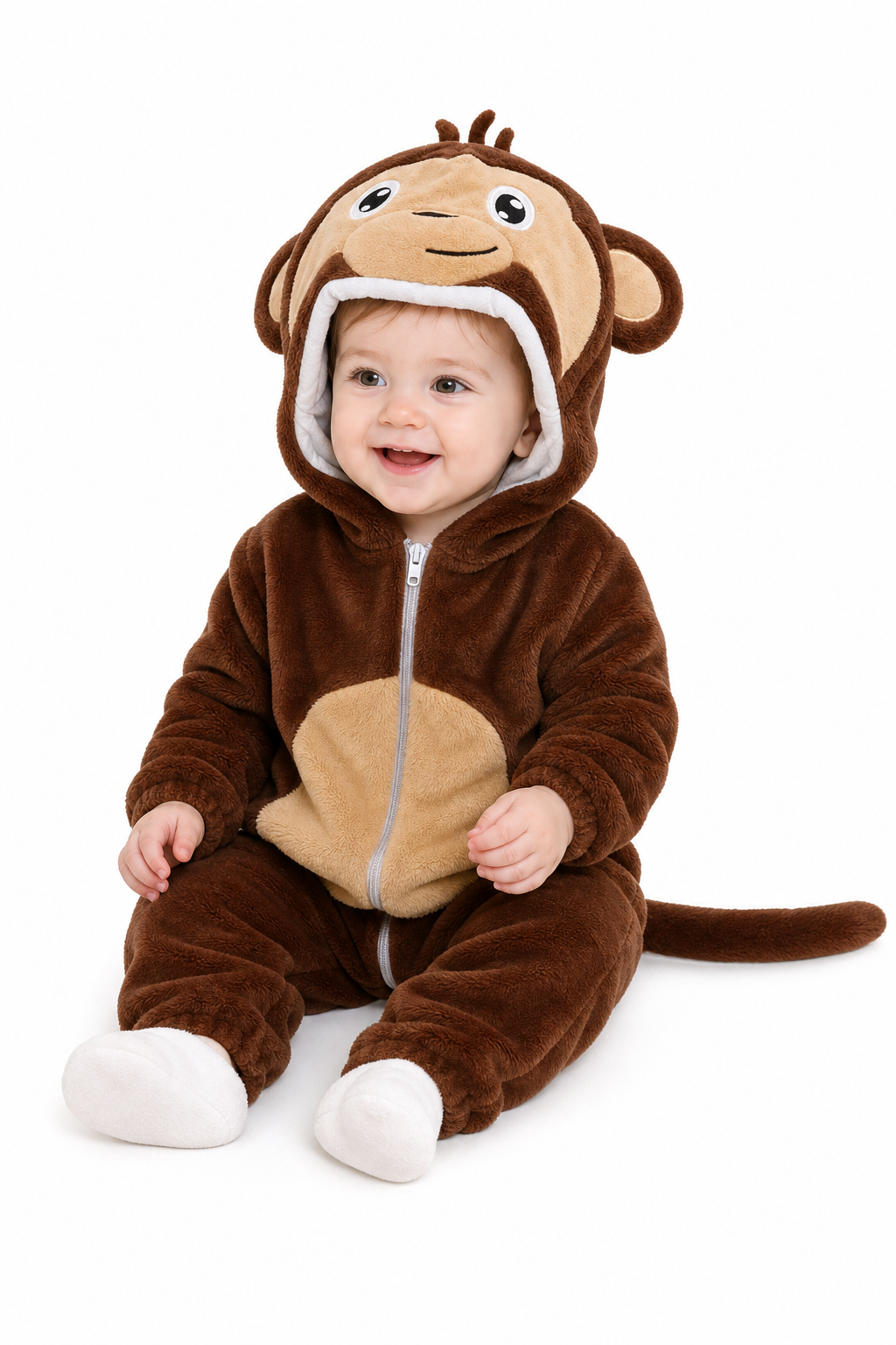Baby Brown Monkey Kigurumi Onesie with Hood and Tail