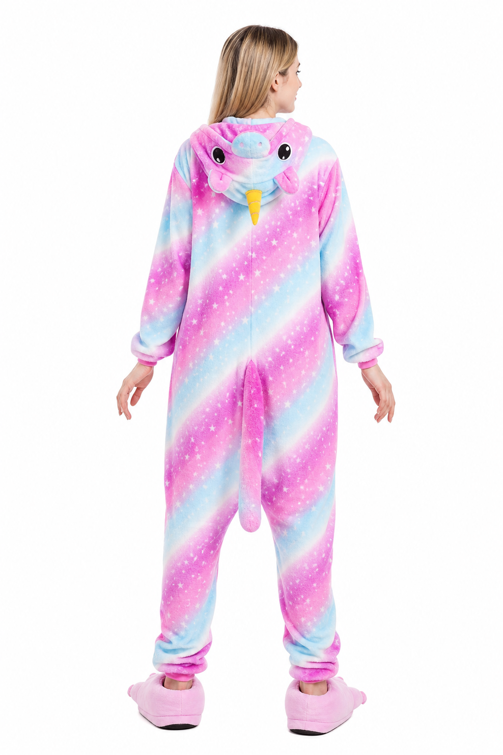 Adult Hooded Pink & Turquoise Starry Stripe Unicorn Kigurumi Onesie