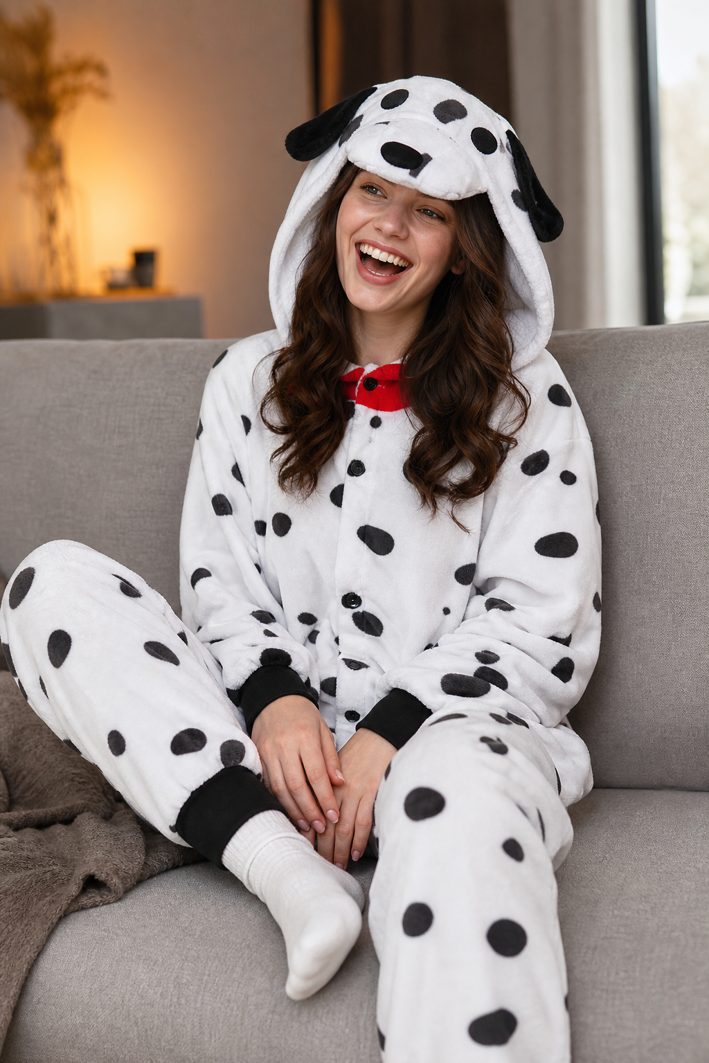 Adult Dalmatian Dog Plush Kigurumi with Red Collar