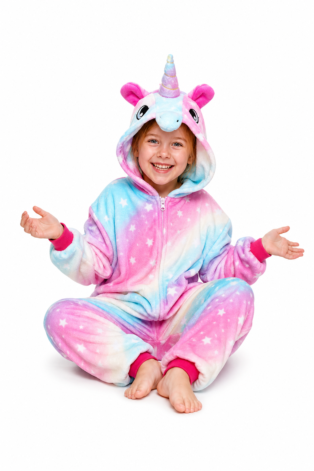 Kids' Hooded Pastel Rainbow Star Unicorn Kigurumi Onesie