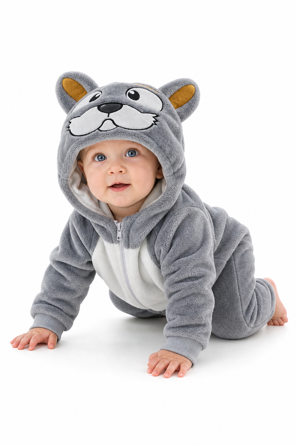 Cute Gray Plush Animal Hooded Baby Kigurumi Onesie