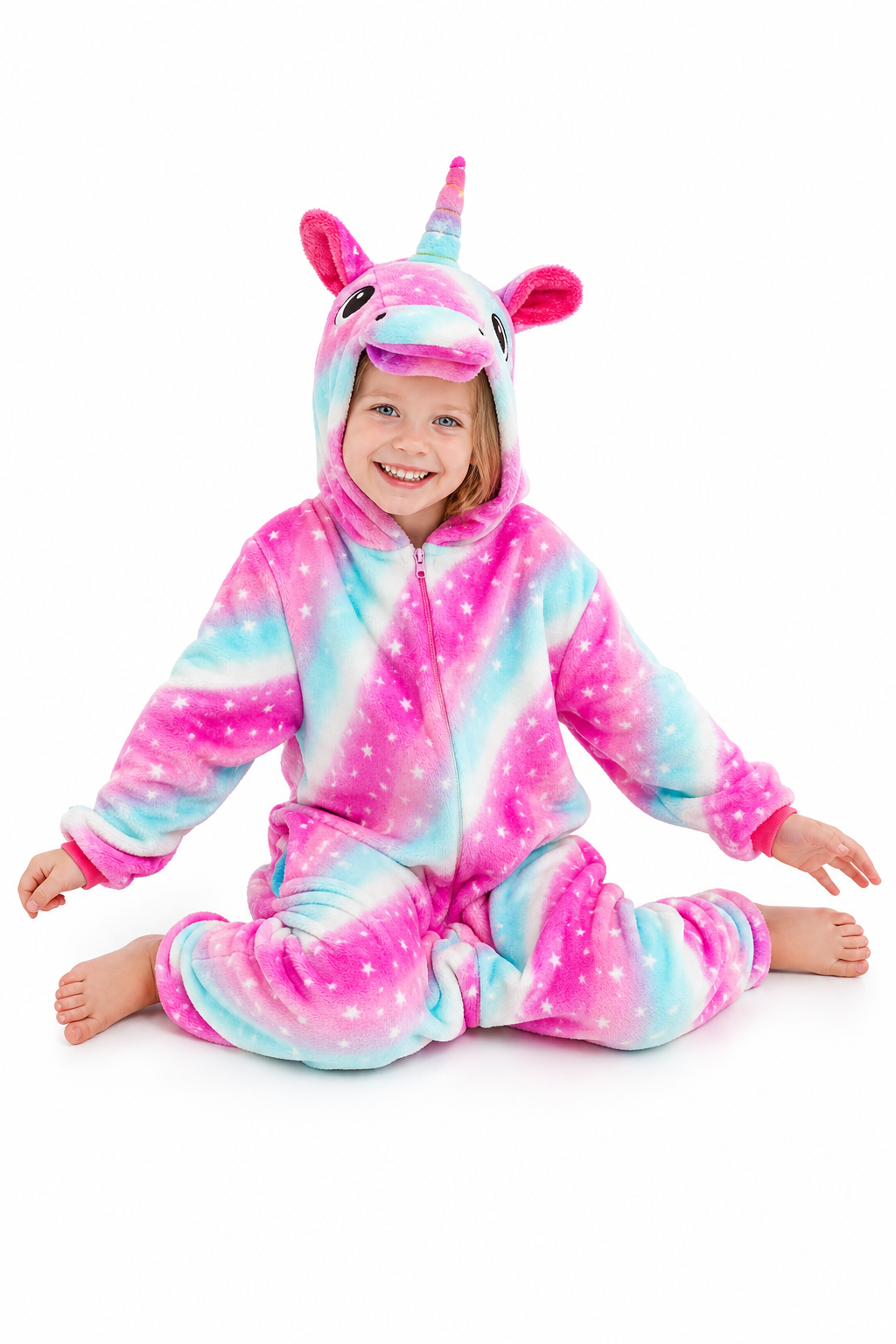 Kids' Hooded Pink and Blue Star Swirl Unicorn Kigurumi Onesie