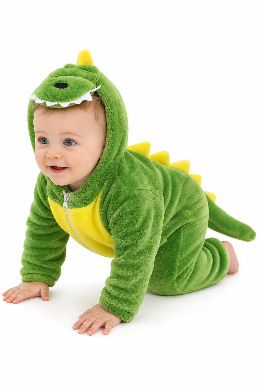 Green Plush Hooded Dinosaur Baby Kigurumi Onesie with Feet